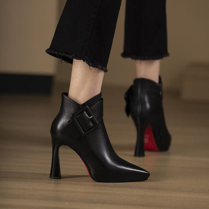 Remy | Leather Buckle Ankle Boots with Flared Heel