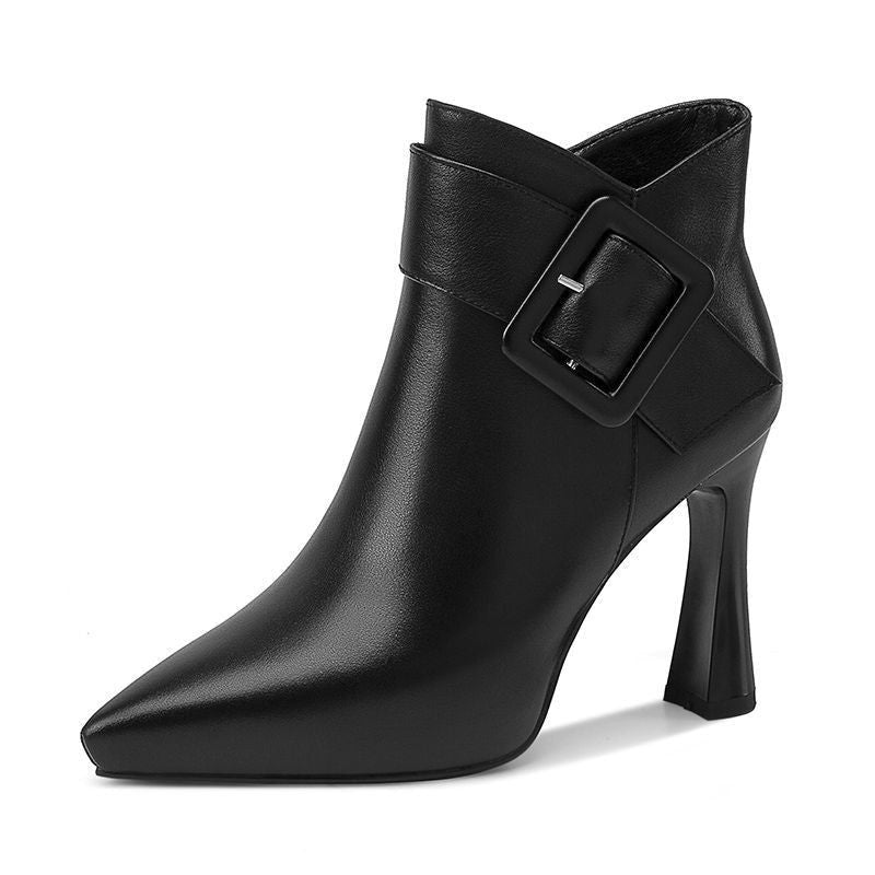 Remy | Leather Buckle Ankle Boots with Flared Heel