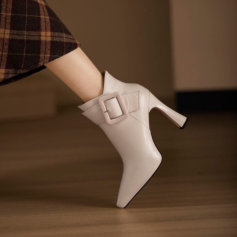 Remy | Leather Buckle Ankle Boots with Flared Heel