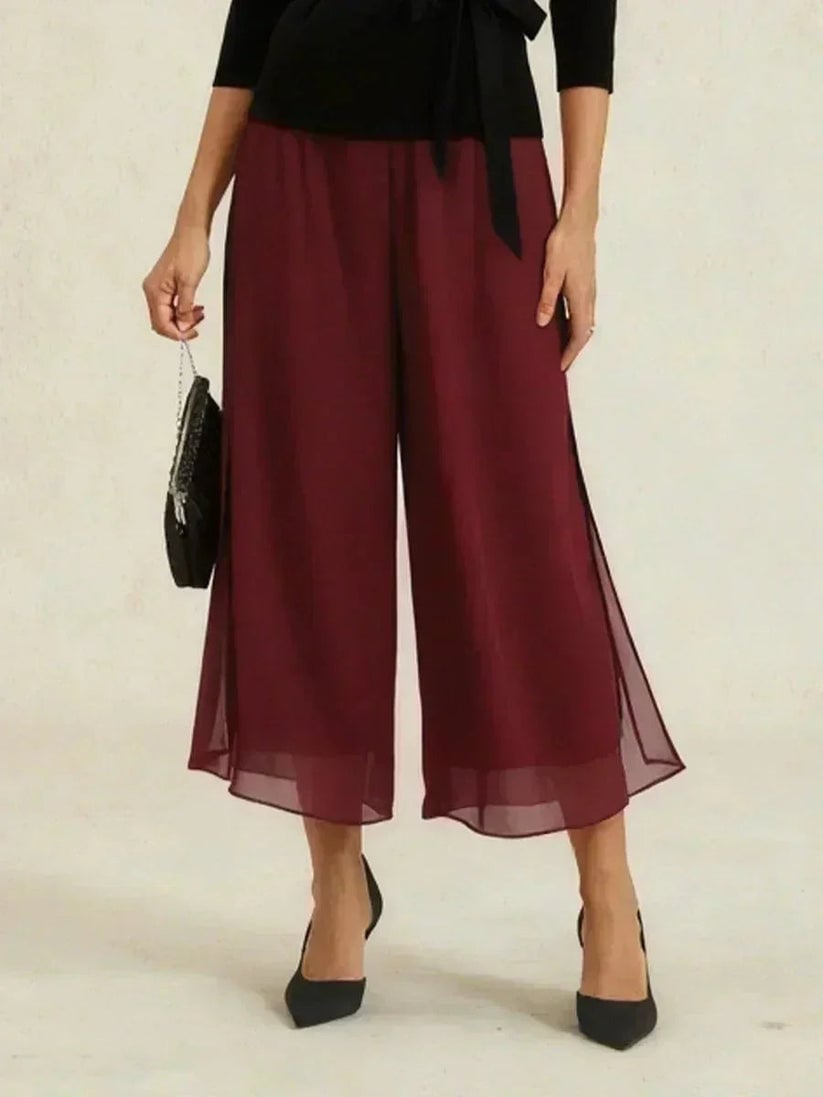 Paloma | Chiffon Overlay Mid-Waist Cropped Trousers