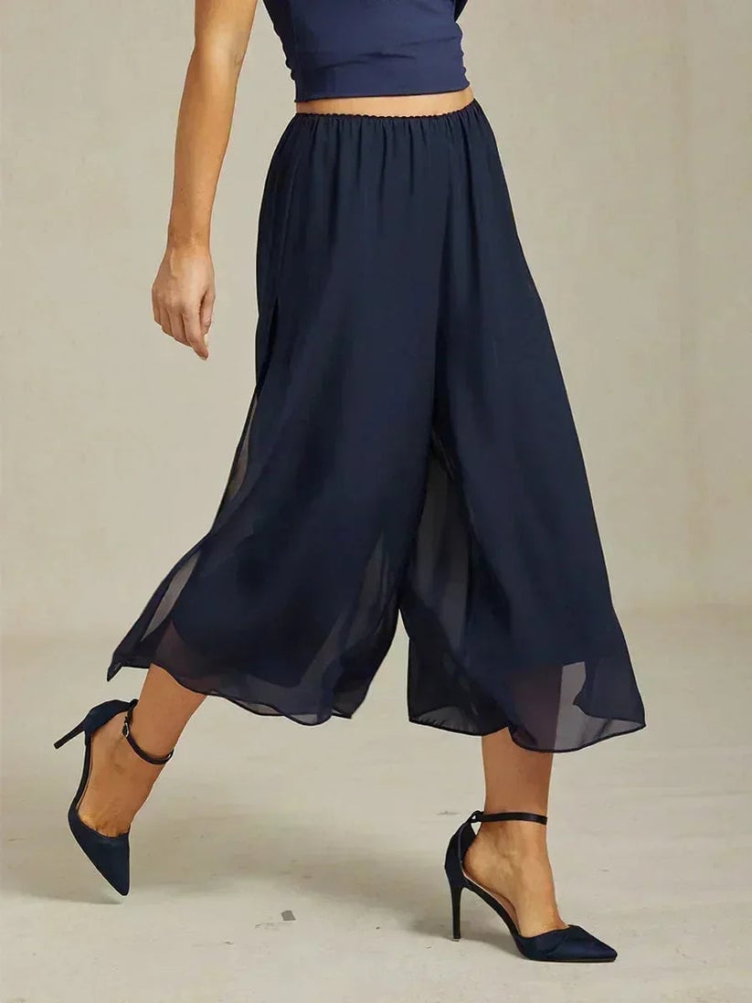 Paloma | Chiffon Overlay Mid-Waist Cropped Trousers