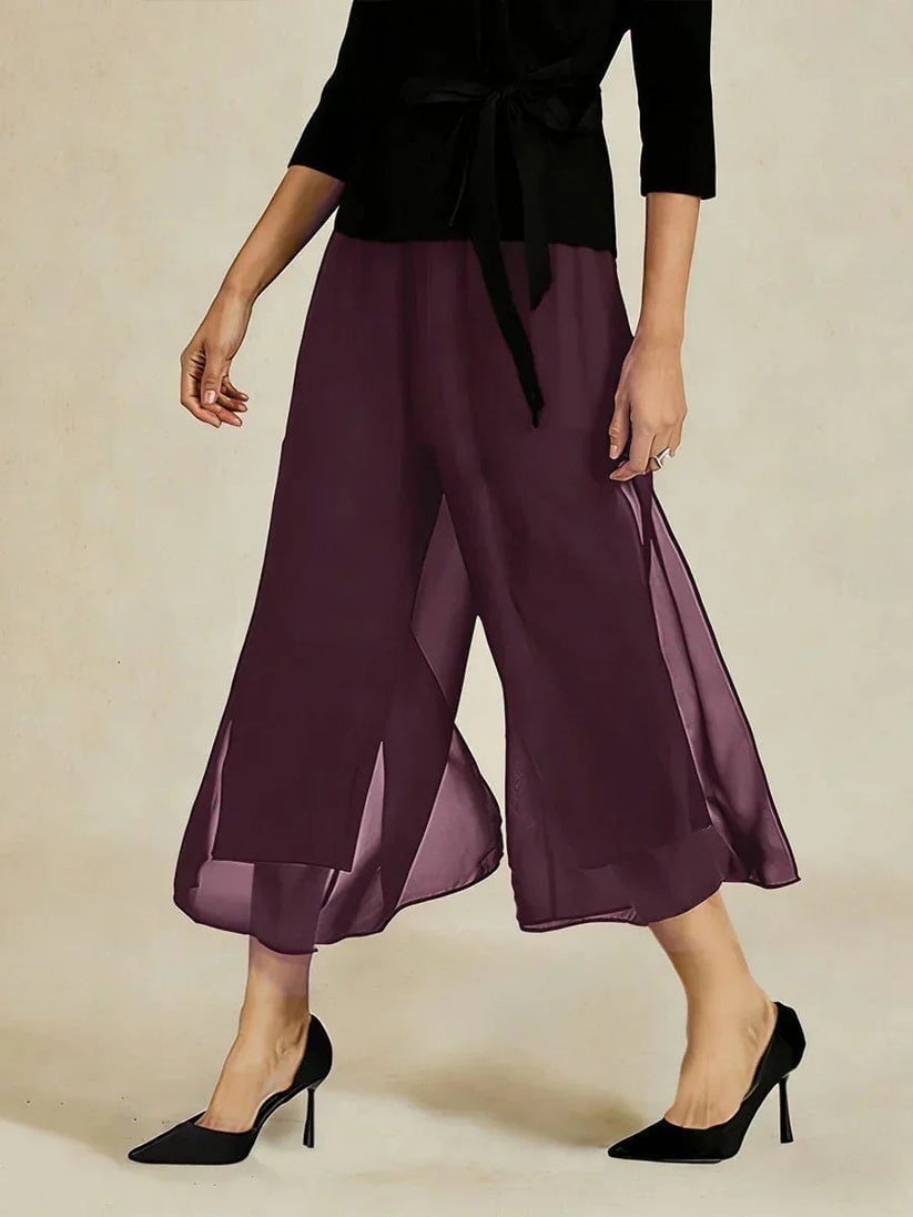 Paloma | Chiffon Overlay Mid-Waist Cropped Trousers