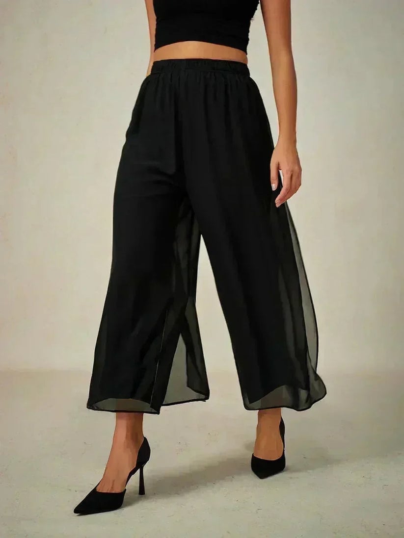 Paloma | Chiffon Overlay Mid-Waist Cropped Trousers