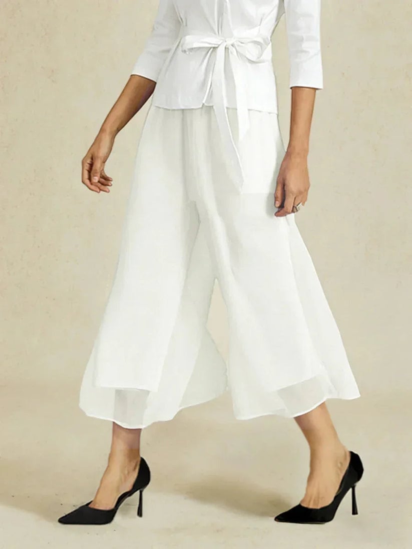 Paloma | Chiffon Overlay Mid-Waist Cropped Trousers