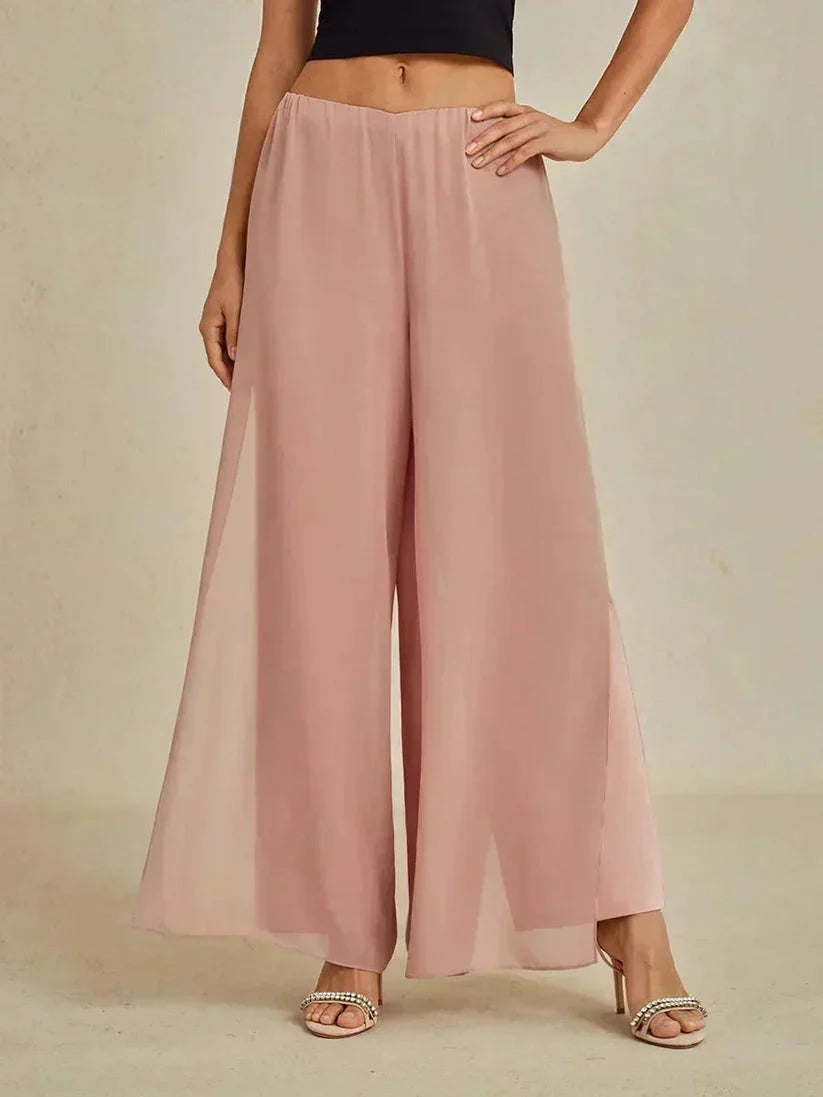 Women's Chiffon Overlay Straight Leg Pants | Elegant High-Stretch Evening Trousers