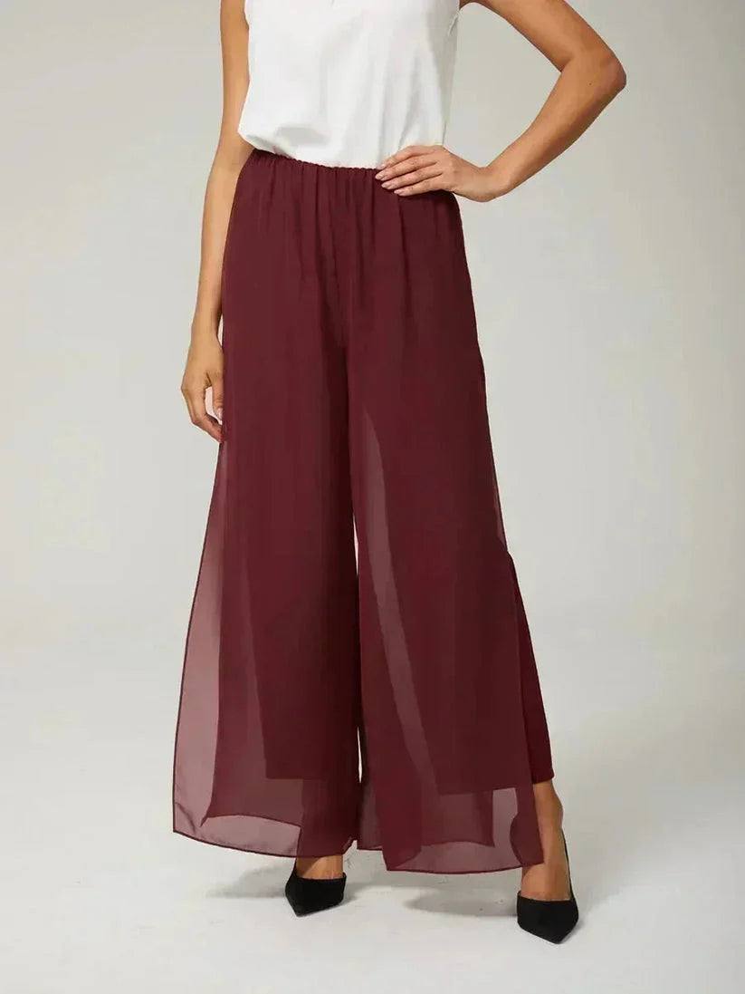 Women's Chiffon Overlay Straight Leg Pants | Elegant High-Stretch Evening Trousers
