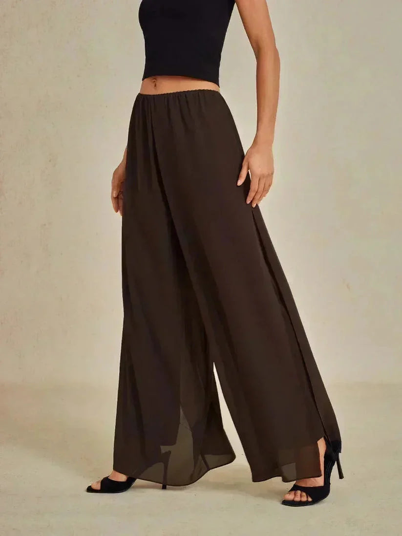 Women's Chiffon Overlay Straight Leg Pants | Elegant High-Stretch Evening Trousers