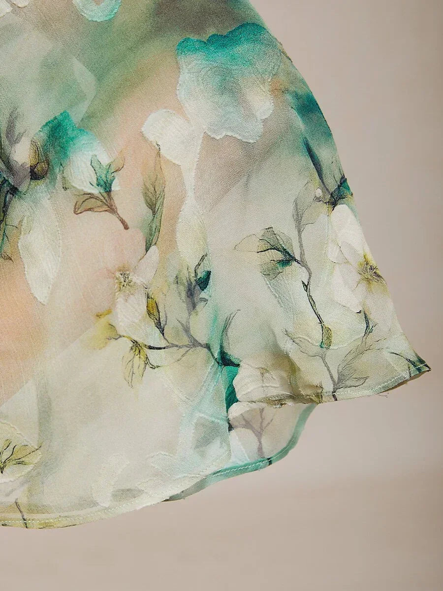 Women's Floral Lace Chiffon Blouse | Elegant Layered Top with 3/4 Bell Sleeves