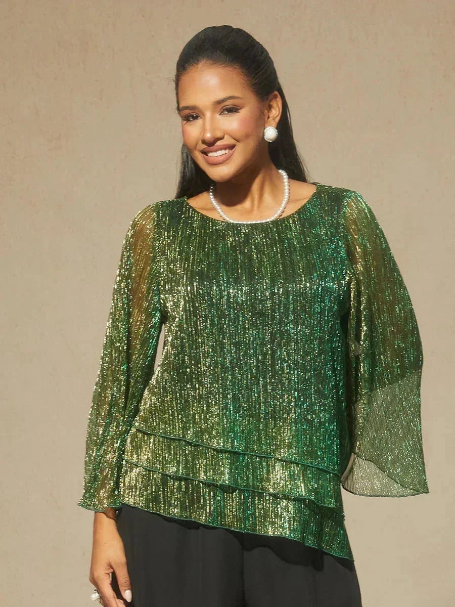 Valentina | Shimmering Asymmetrical Pleated Blouse
