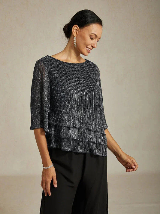 Valentina | Shimmering Asymmetrical Pleated Blouse