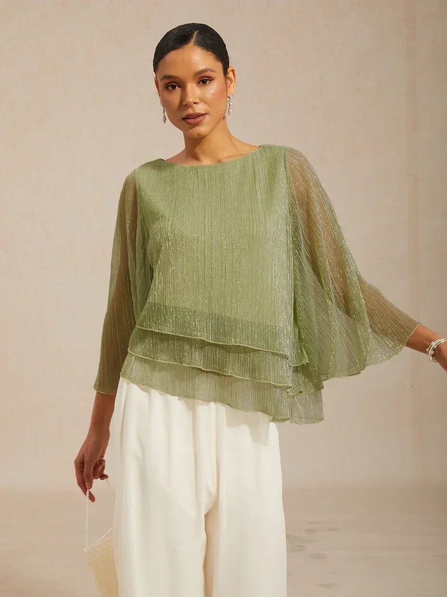 Valentina | Shimmering Asymmetrical Pleated Blouse