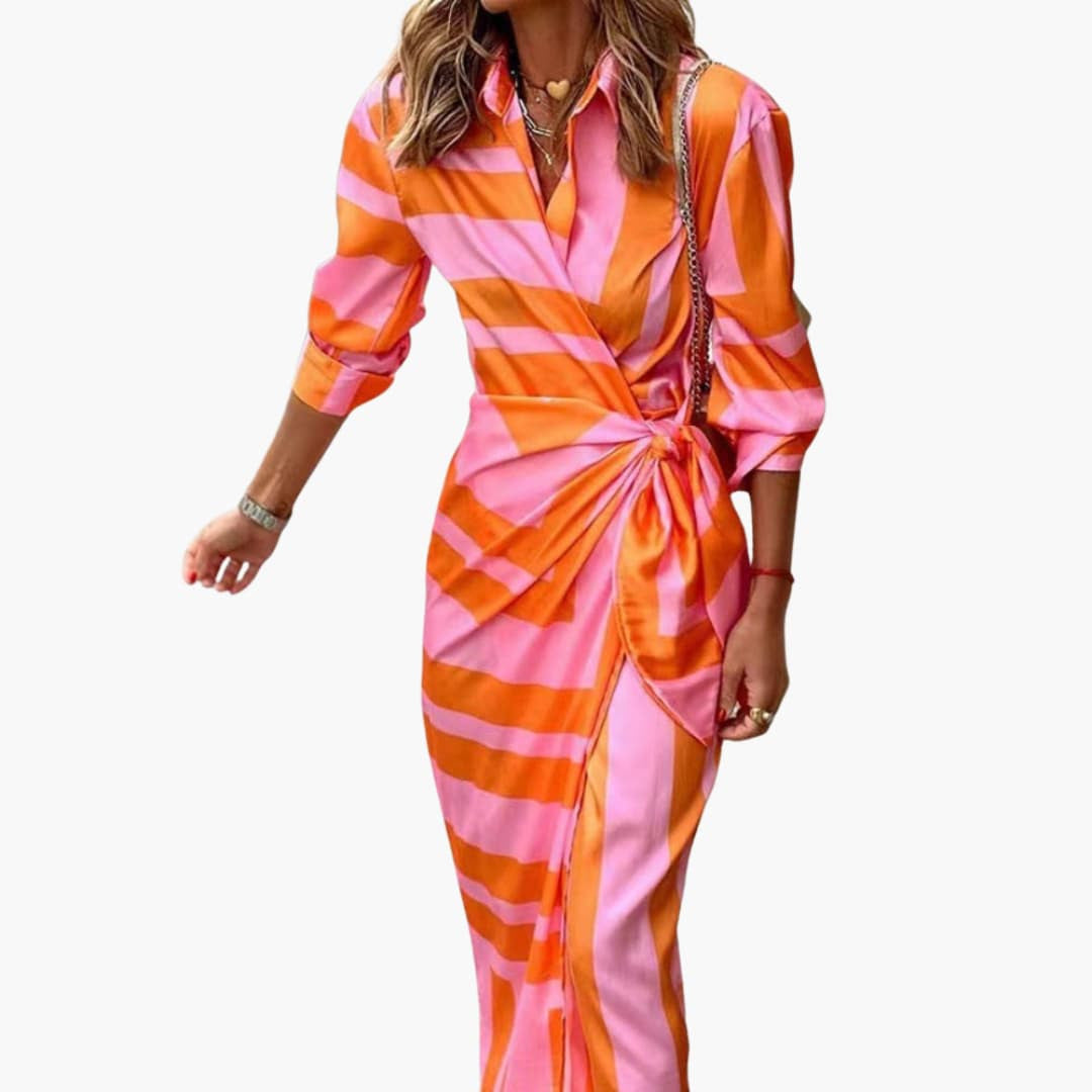 Women's Striped Cotton Maxi Dress | Elegant Wrap Design for Summer Comfort