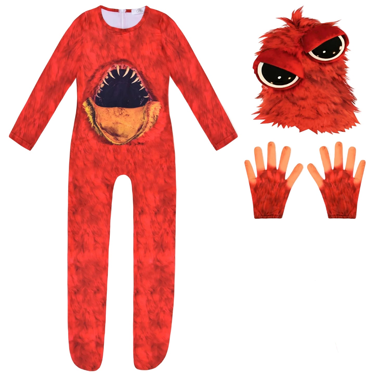 Kids Chapter 5 Red Monster Costume Horror Game Belly Mouth Jumpsuit Helmet and Gloves Set for Halloween Cosplay