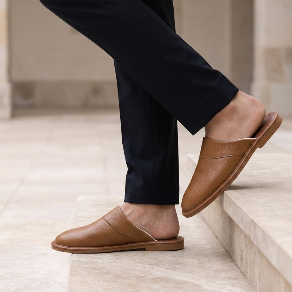 Aegina | Men's Leather Slip-On Slippers