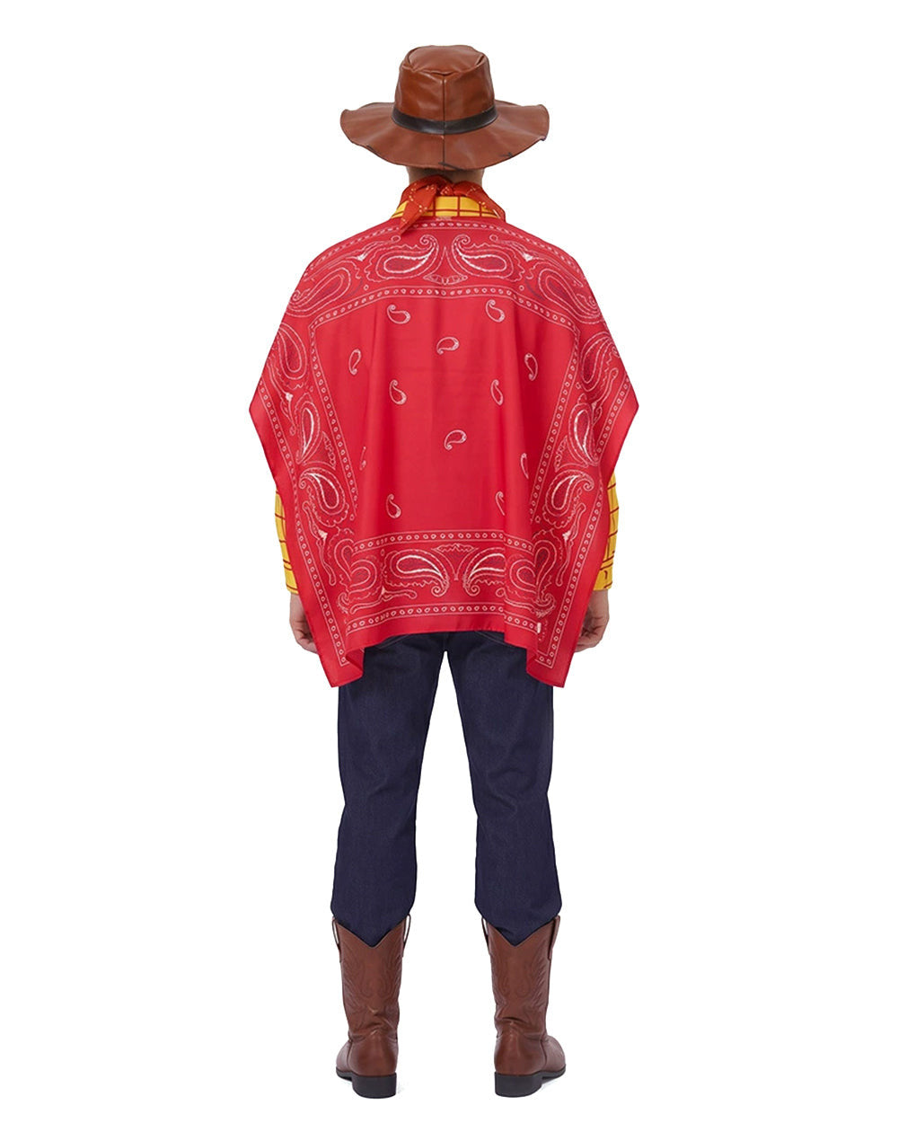 Boys Mens Western Sheriff Woody Costume Wanderer Cowboy Yellow Checkered Shirt Set with Hat for Cosplay