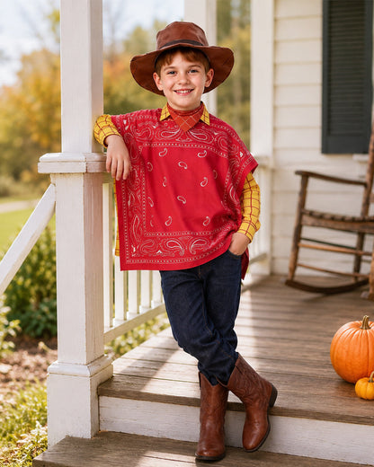 Boys Mens Western Sheriff Woody Costume Wanderer Cowboy Yellow Checkered Shirt Set with Hat for Cosplay