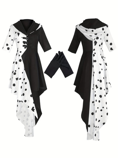 Women’s Dalmatian Halloween Dress | Hooded Asymmetrical High-Low Costume