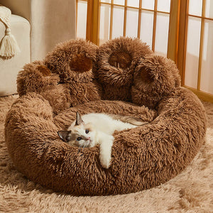 Warm and Fluffy Calming Dog & Cat Bed - Bear Paw-Shaped Pet Bed