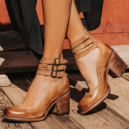 Marigold | Block Heel Ankle Boots with Buckle Straps for Women