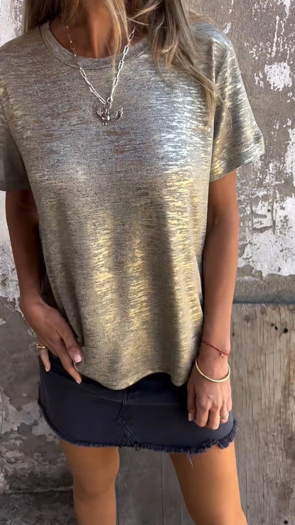 Metallic Foil Detail Short Sleeve Tee