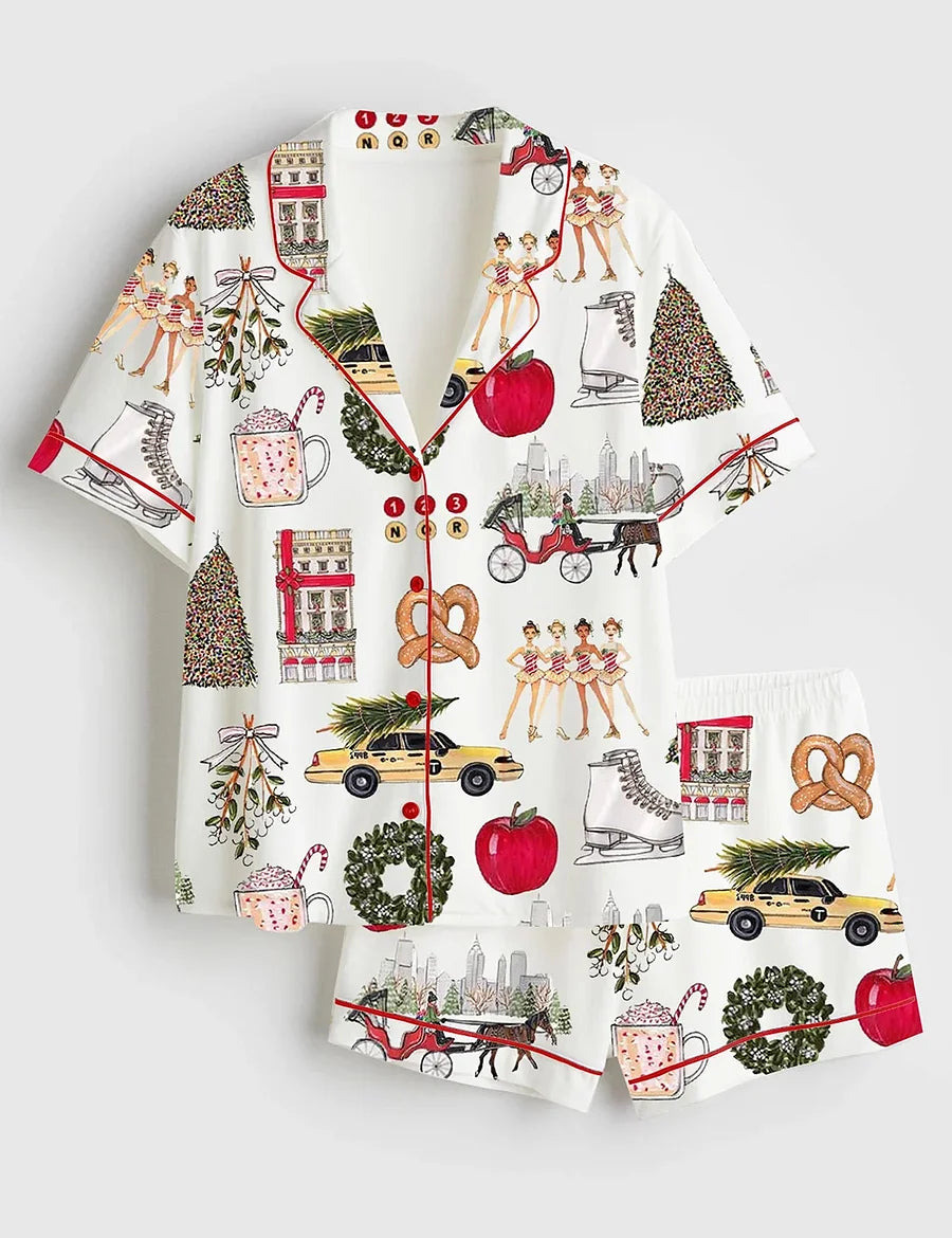 Women's Christmas In New York Satin Family Pajama Set