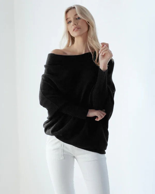 Asymmetric Draped Jumper Women's Oversized Soft Knit Swing Collar Pullover Top