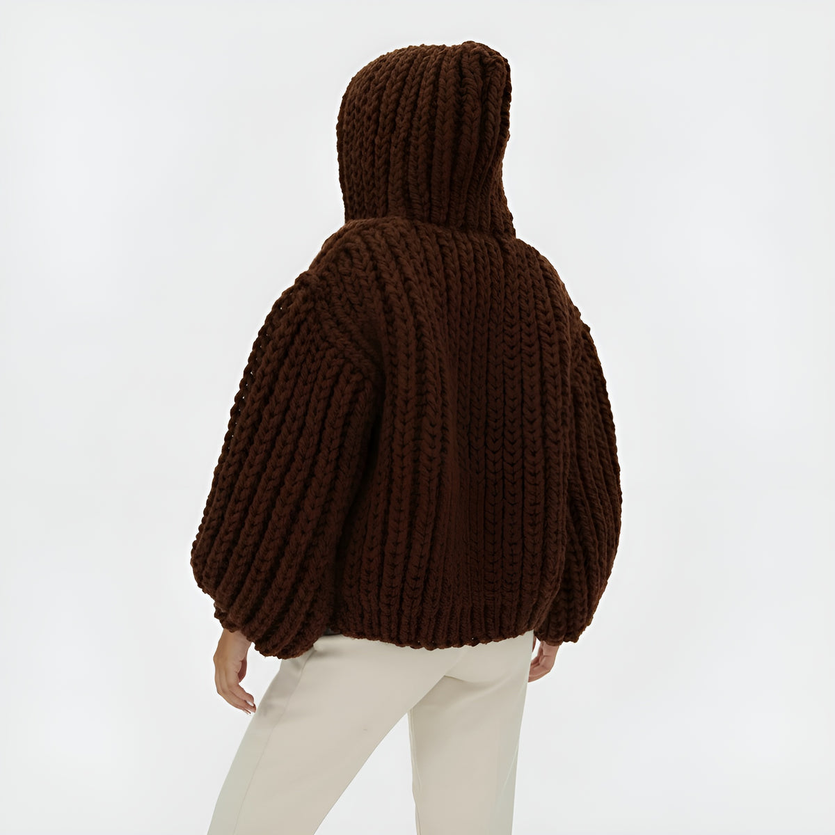 Oversized Cable Knit Hooded Open Front Cardigan For Women