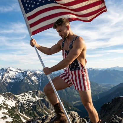 Liberty | American Flag Patriotic Denim Overall Shorts