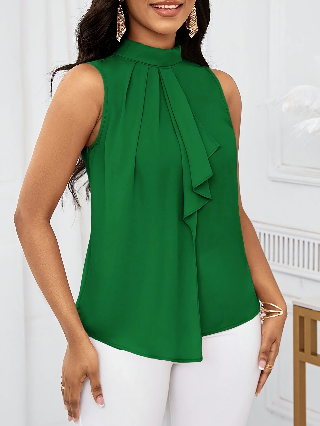 Women's Sleeveless Mock Neck Blouse