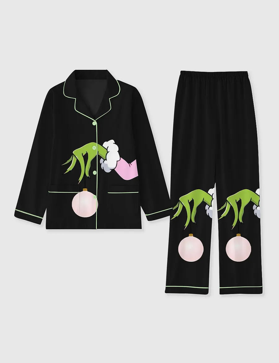 Women's Christmas Grinch Pocket Cotton Pajama Set