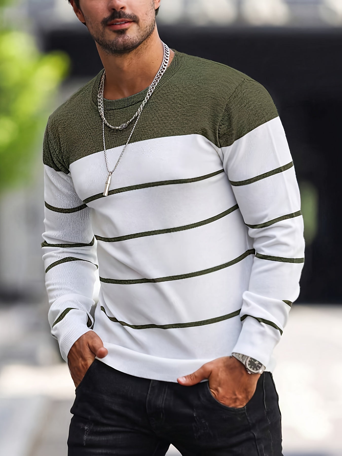Men's Striped Crew Neck Sweater