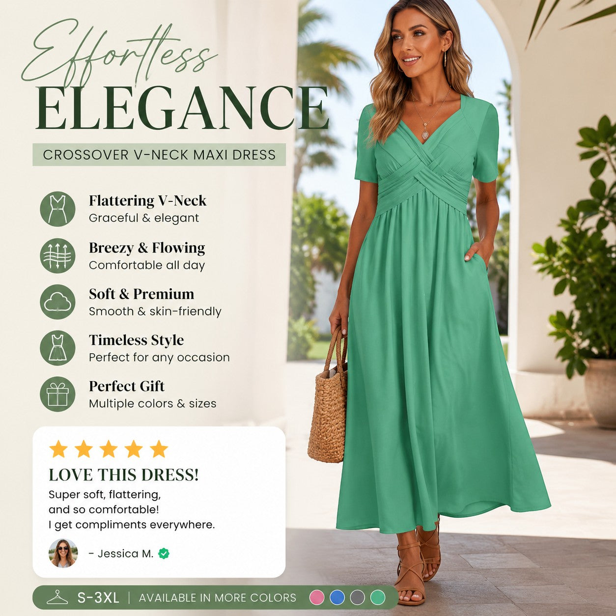 Flowy V-Neck Midi Dress – Soft & Breathable