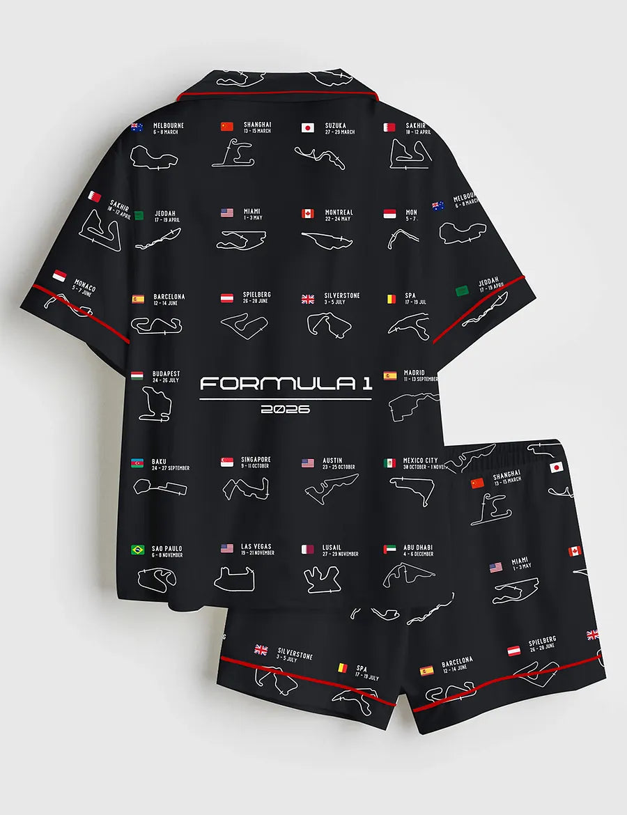 Women’s Formula One 2026 Calendar Formula Racing Season Short Sleeve Satin Pajama Set