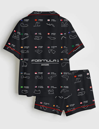 Women’s Formula One 2026 Calendar Formula Racing Season Short Sleeve Satin Pajama Set