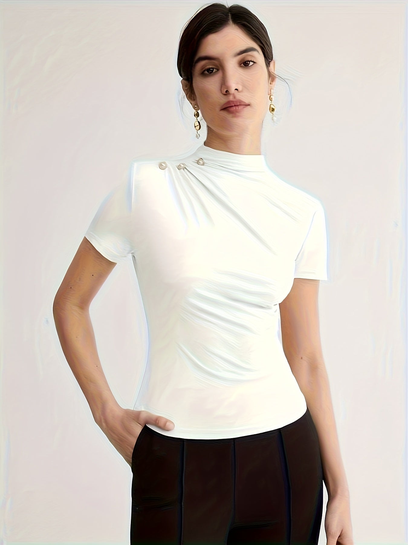Women's Short Sleeve Mock Neck Top