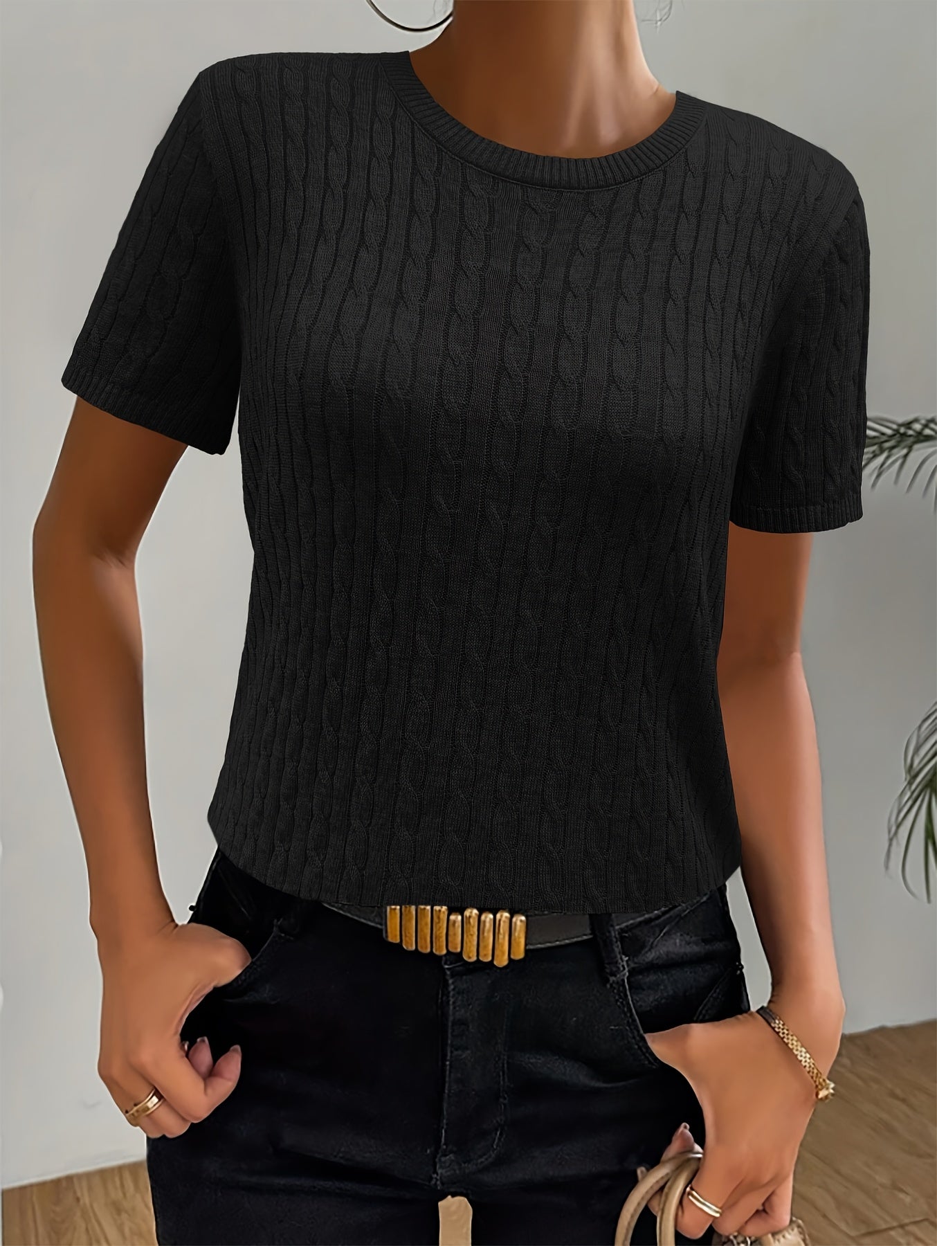 Sabine | Cable Knit Short Sleeve Sweater