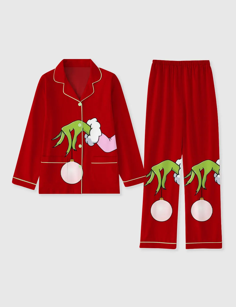 Women's Christmas Grinch Pocket Cotton Pajama Set