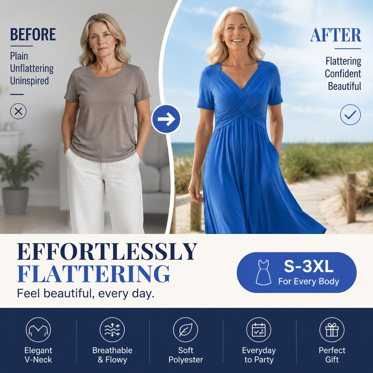 Flowy V-Neck Midi Dress – Soft & Breathable