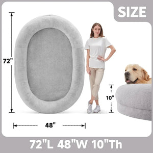 Adults' Oval Nap Bed with Blanket - Giant Bean Bag Dog Bed for People, Washable Faux Fur, 72"x48"x10"