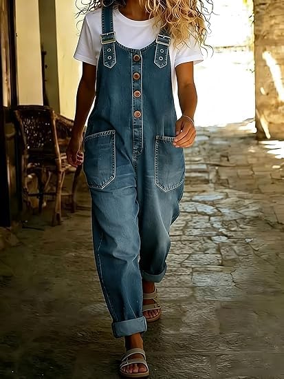 Women's Casual Denim Jumpsuit With Adjustable Buckle