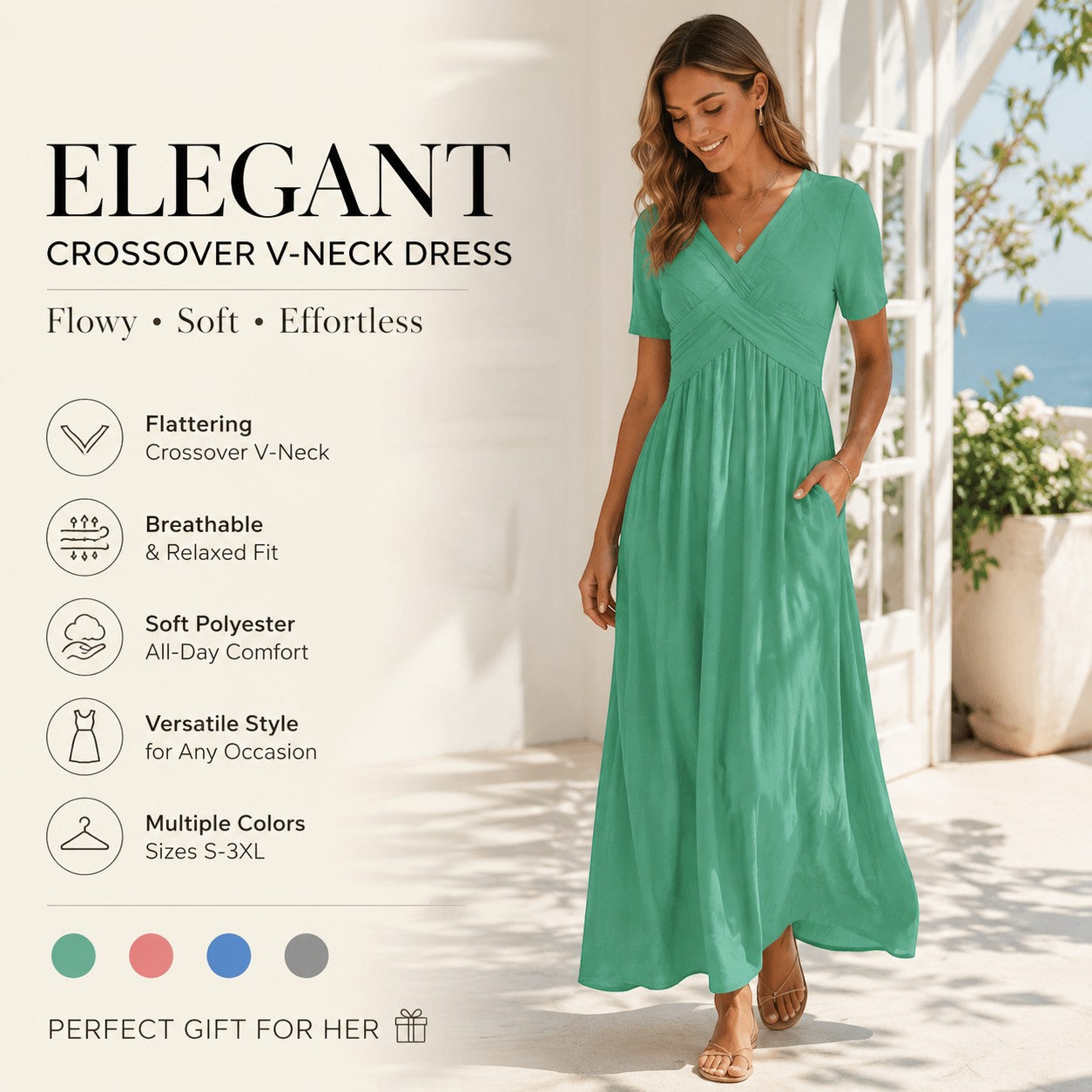 Flowy V-Neck Midi Dress – Soft & Breathable