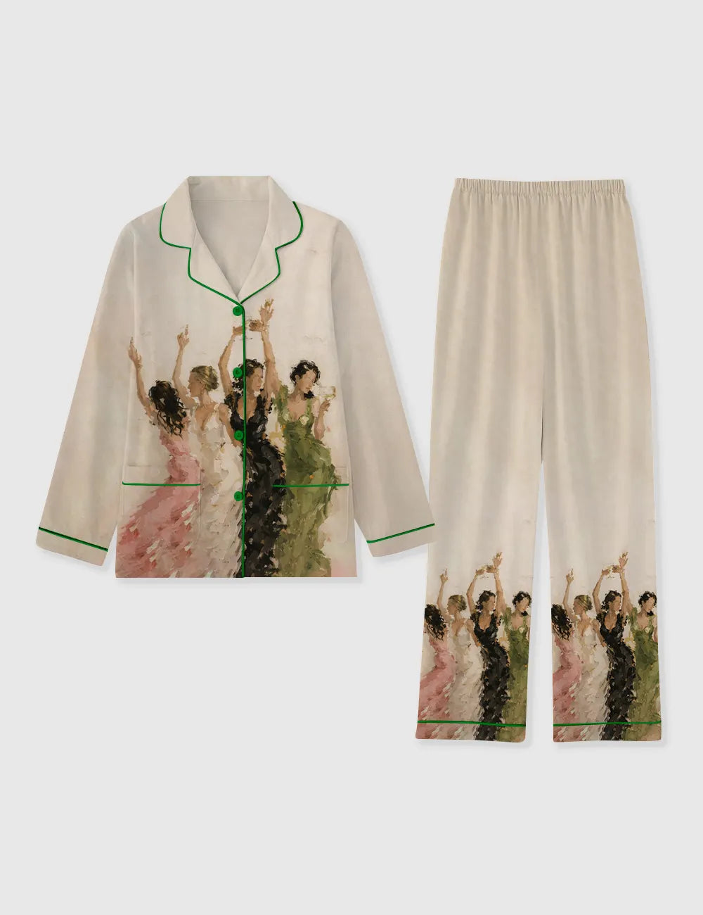 Women's Fashion Beauty Champagne Party Art Long Sleeve Pocket Cotton Pajama Set