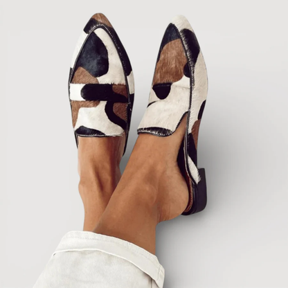 The Calf-Hair Mule Loafer in Cow Print
