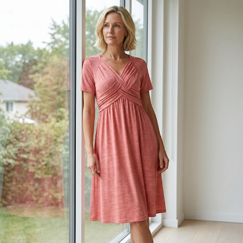 Flowy V-Neck Midi Dress – Soft & Breathable