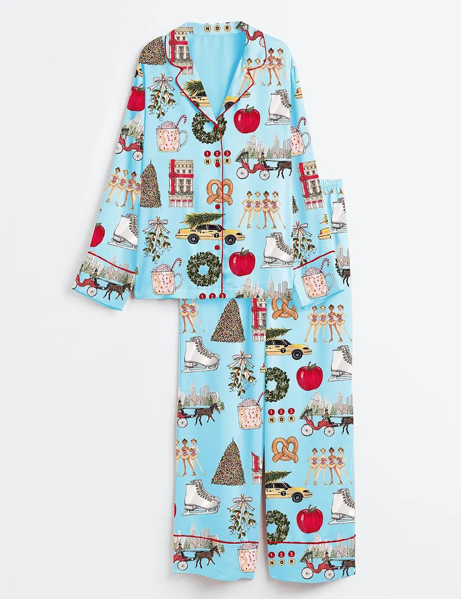 Women's Christmas In New York Satin Family Pajama Set