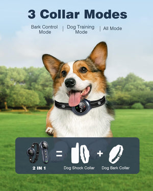 2-in-1 Dog Shock & Bark Collar - Smart Training, Adjustable Sensitivity, 3300FT Remote, Waterproof, Beep Vibration Shock