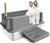 Stainless Steel Cat Litter Box with Lid - Large, High-Sided, Easy Clean, Anti-Leak - Includes Scoop