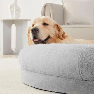 Adults' Oval Nap Bed with Blanket - Giant Bean Bag Dog Bed for People, Washable Faux Fur, 72"x48"x10"