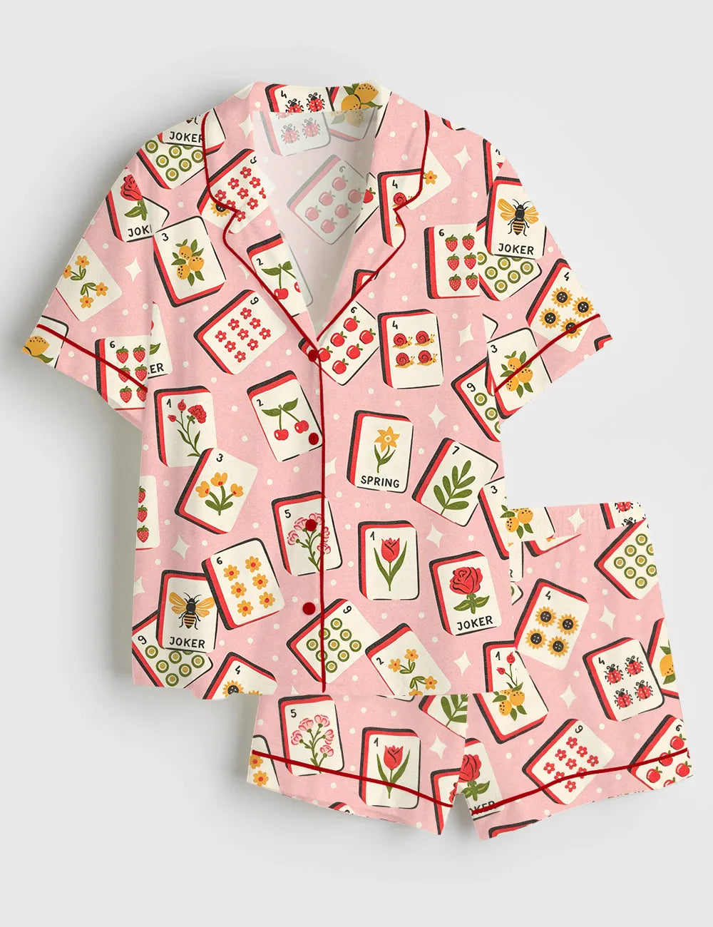 Women’s Mahjong Party Time Short Sleeve Silky Satin Pajama Set
