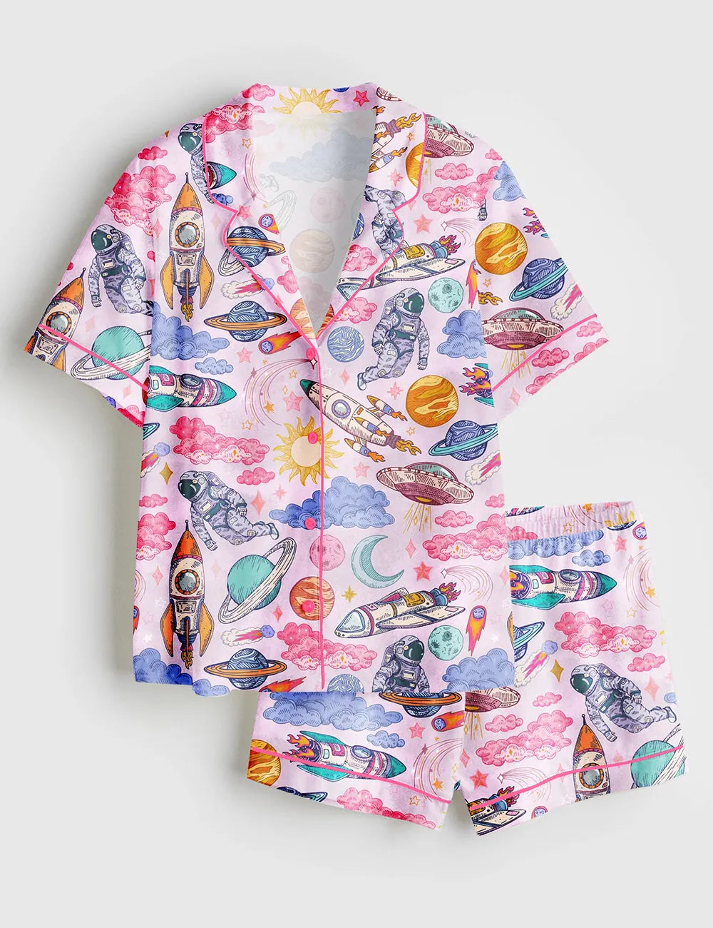 Women's Rocket Man Space Short Sleeve Satin Pajama Set